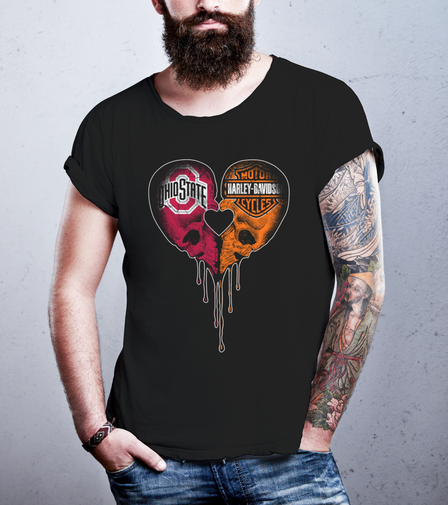 Ohio State Harley Davidson Skull Heart T-Shirt