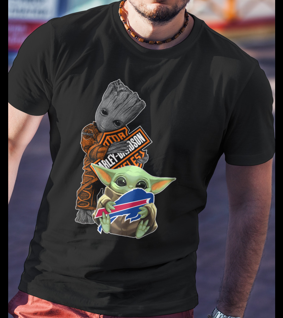 Groot Harley Davidson Baby Yoda Buffalo Bills T-Shirt