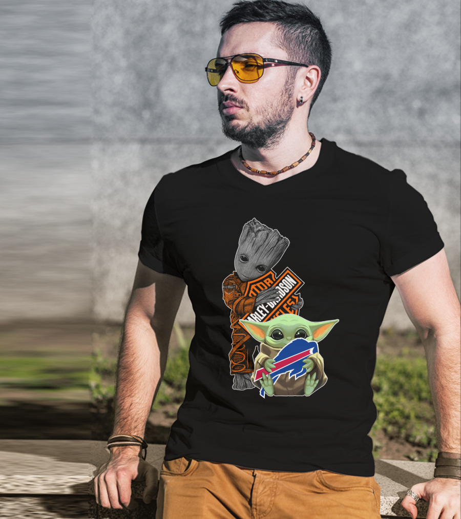 Groot Harley Davidson Baby Yoda Buffalo Bills T-Shirt