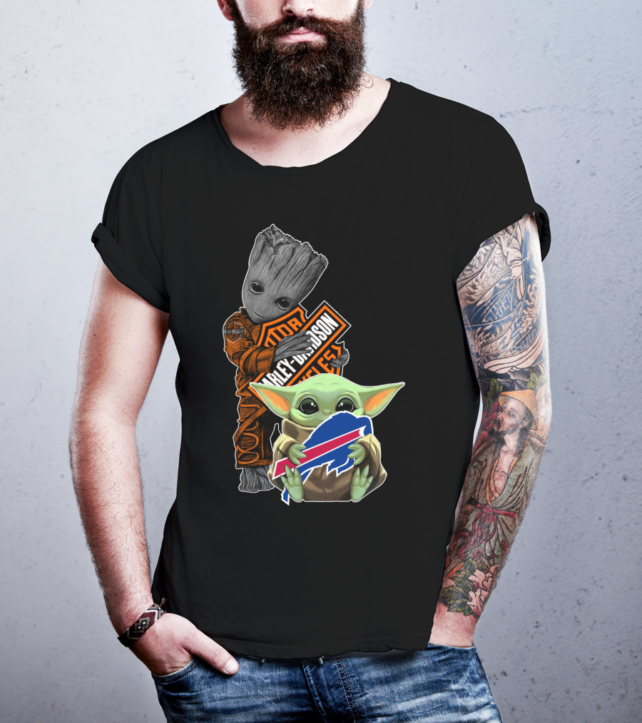 Groot Harley Davidson Baby Yoda Buffalo Bills T-Shirt