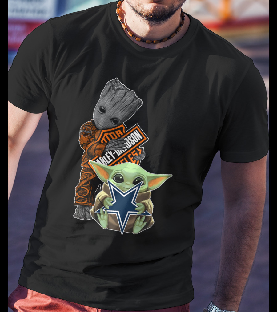 Groot Harley Davidson Dallas Cowboys Baby Yoda T-Shirt