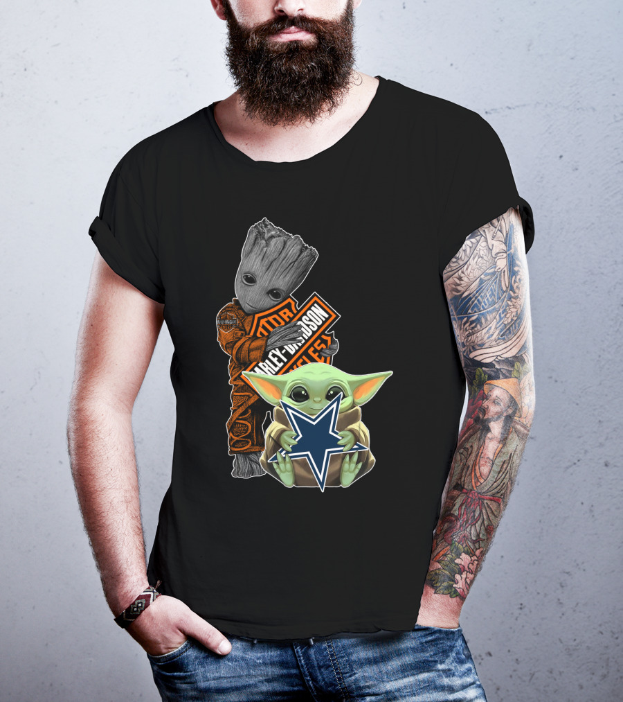 Groot Harley Davidson Dallas Cowboys Baby Yoda T-Shirt