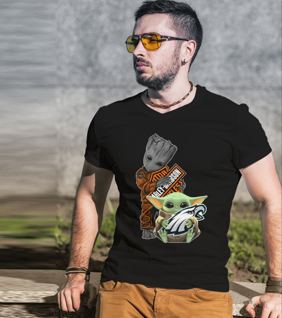 Harley Davidson Groot Philadelphia Eagles Baby Yoda T-Shirt