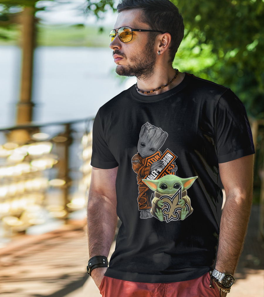 Harley Davidson New Orleans Saints Groot Baby Yoda T-Shirt