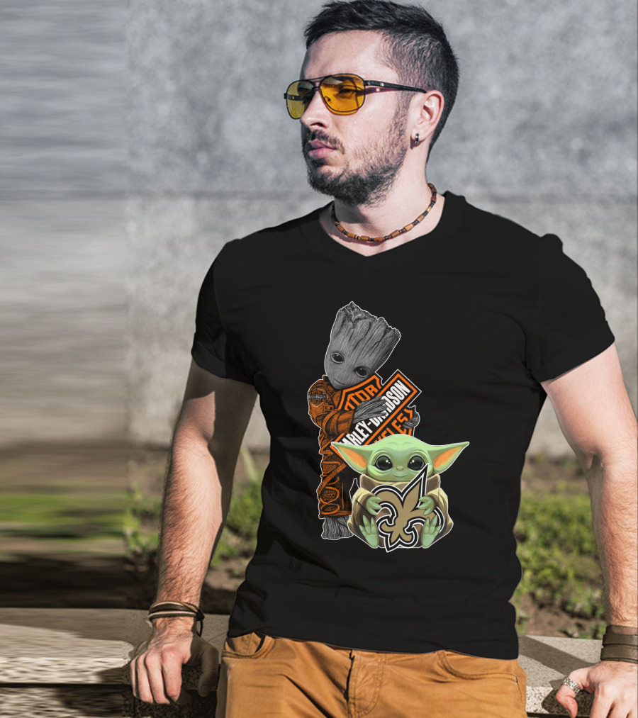 Harley Davidson New Orleans Saints Groot Baby Yoda T-Shirt