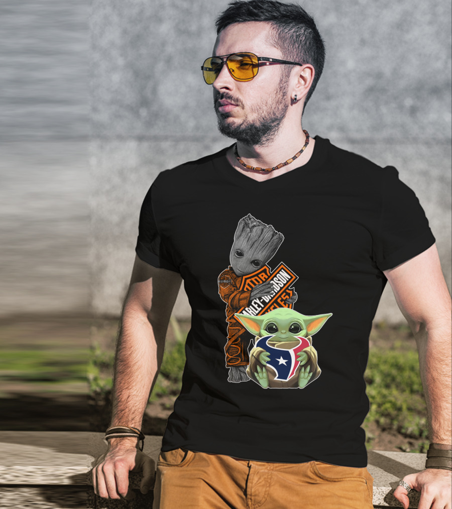 Groot Harley Davidson Nfl Houston Texans Baby Yoda T-Shirt