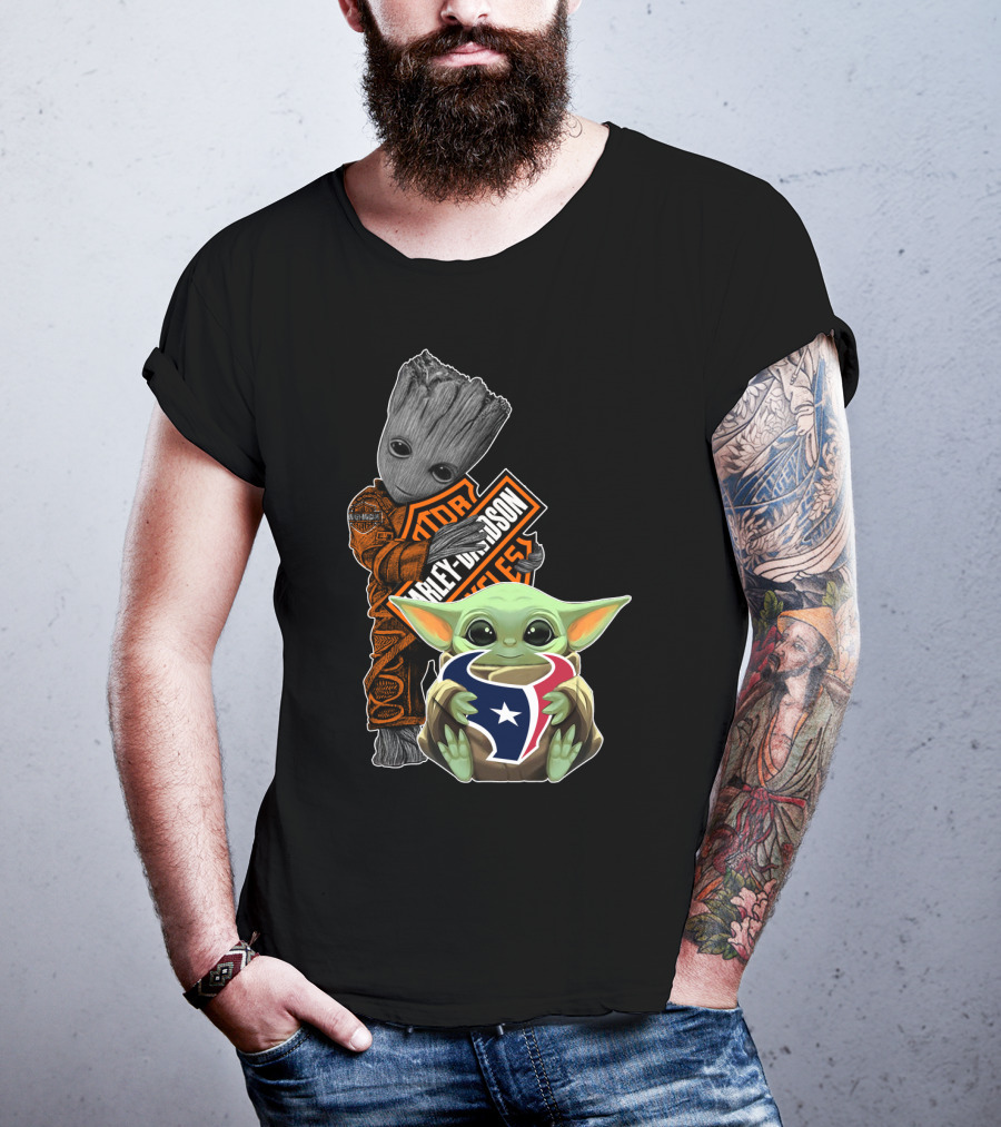 Groot Harley Davidson Nfl Houston Texans Baby Yoda T-Shirt