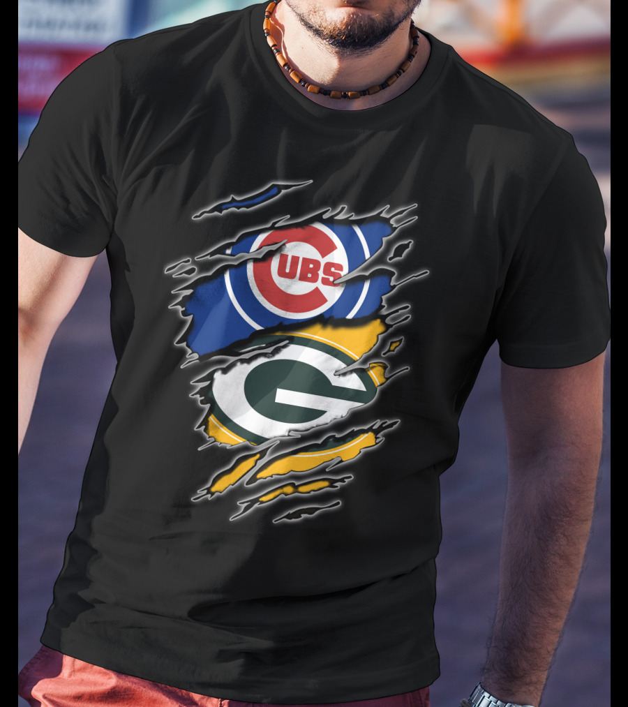 Chicago Cubs Green Bay Packers Ripped Fan T-Shirt