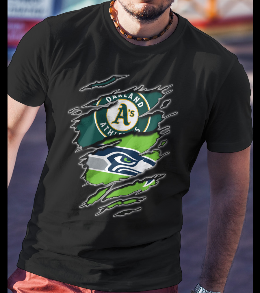 Oakland Athletics Seattle Seahawks Fan Crossover T-Shirt