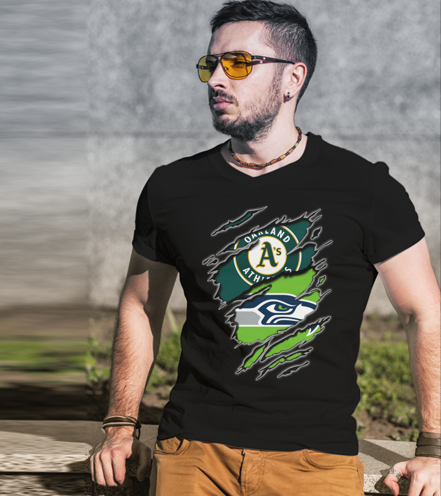 Oakland Athletics Seattle Seahawks Fan Crossover T-Shirt