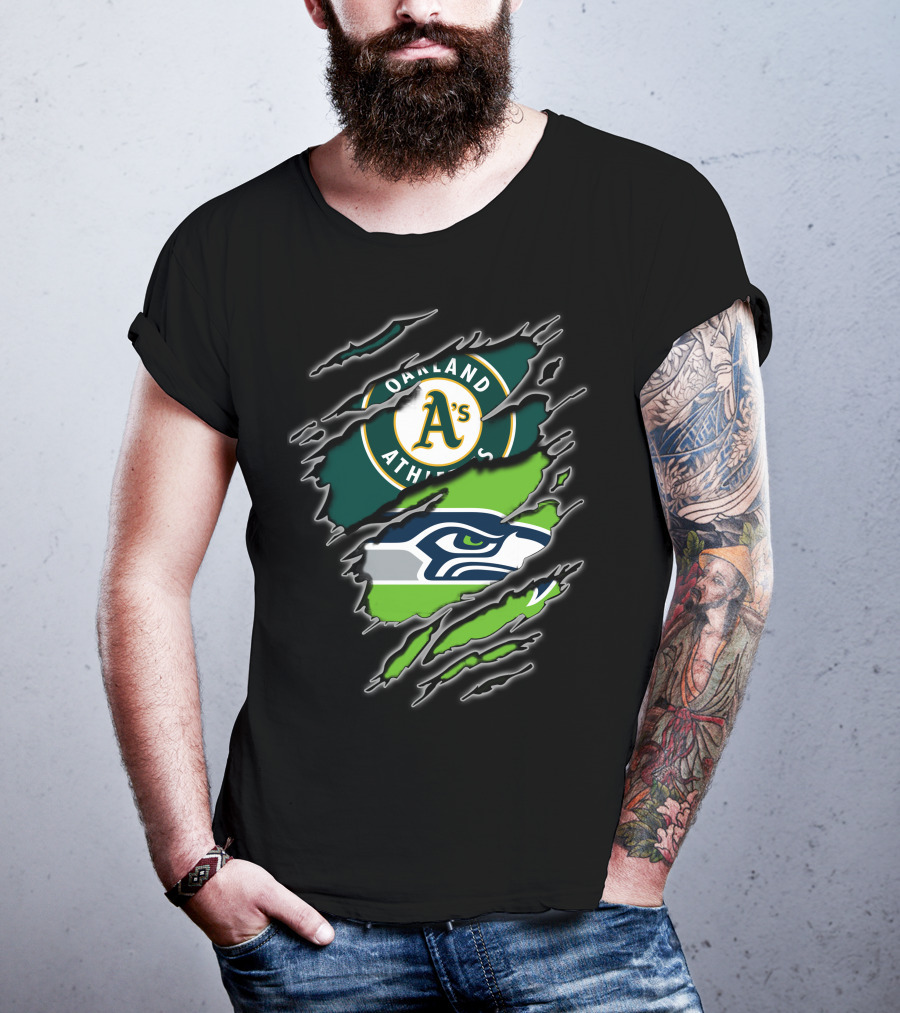 Oakland Athletics Seattle Seahawks Fan Crossover T-Shirt