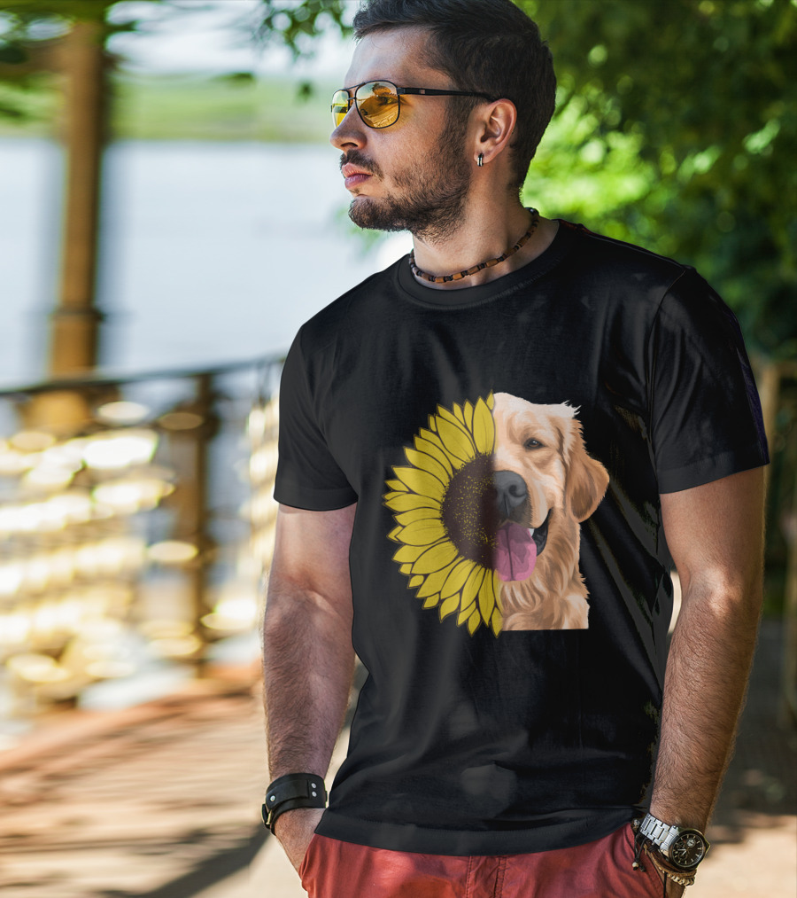 Golden Retriever And Sunflower Harmony T-Shirt