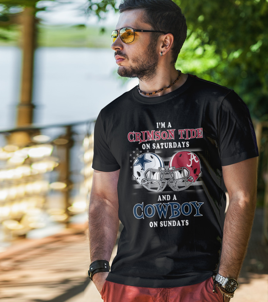 Crimson Tide Saturdays Cowboy Sundays Football Helmets Stars Stripes T-Shirt
