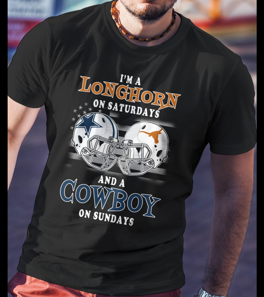 Longhorn On Saturdays And Cowboy On Sundays Helmet T-Shirt