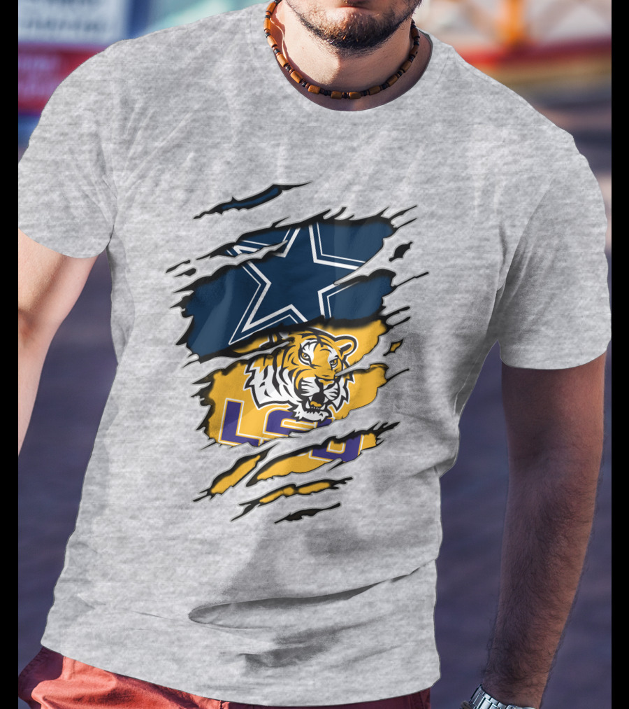 Dallas Cowboys Star And Lsu Tigers Logo Fusion T-Shirt