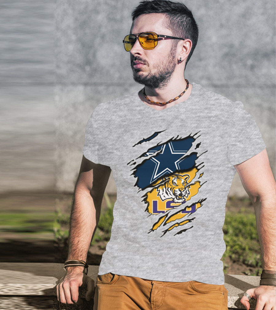 Dallas Cowboys Star And Lsu Tigers Logo Fusion T-Shirt