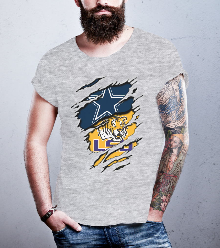 Dallas Cowboys Star And Lsu Tigers Logo Fusion T-Shirt