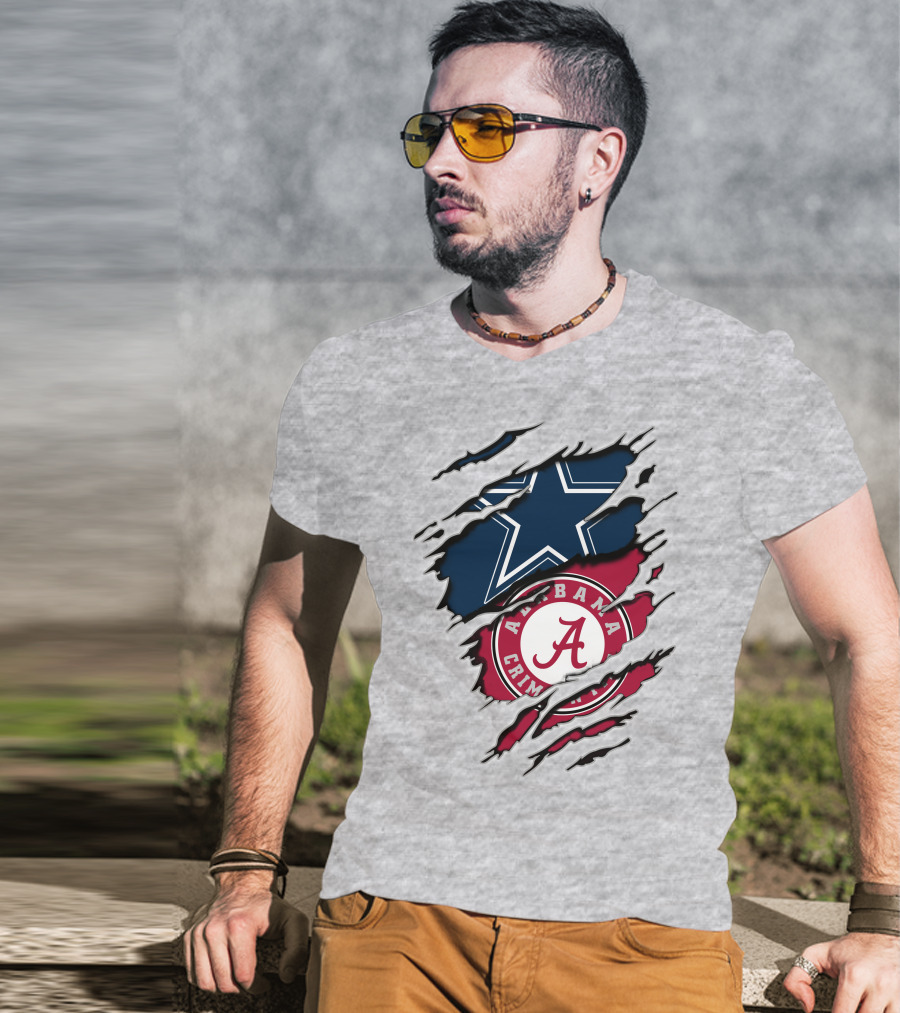 Cowboys Star And Alabama Crimson Tide Logo Torn Layers T-Shirt