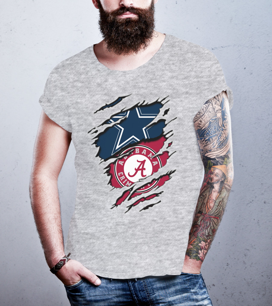 Cowboys Star And Alabama Crimson Tide Logo Torn Layers T-Shirt
