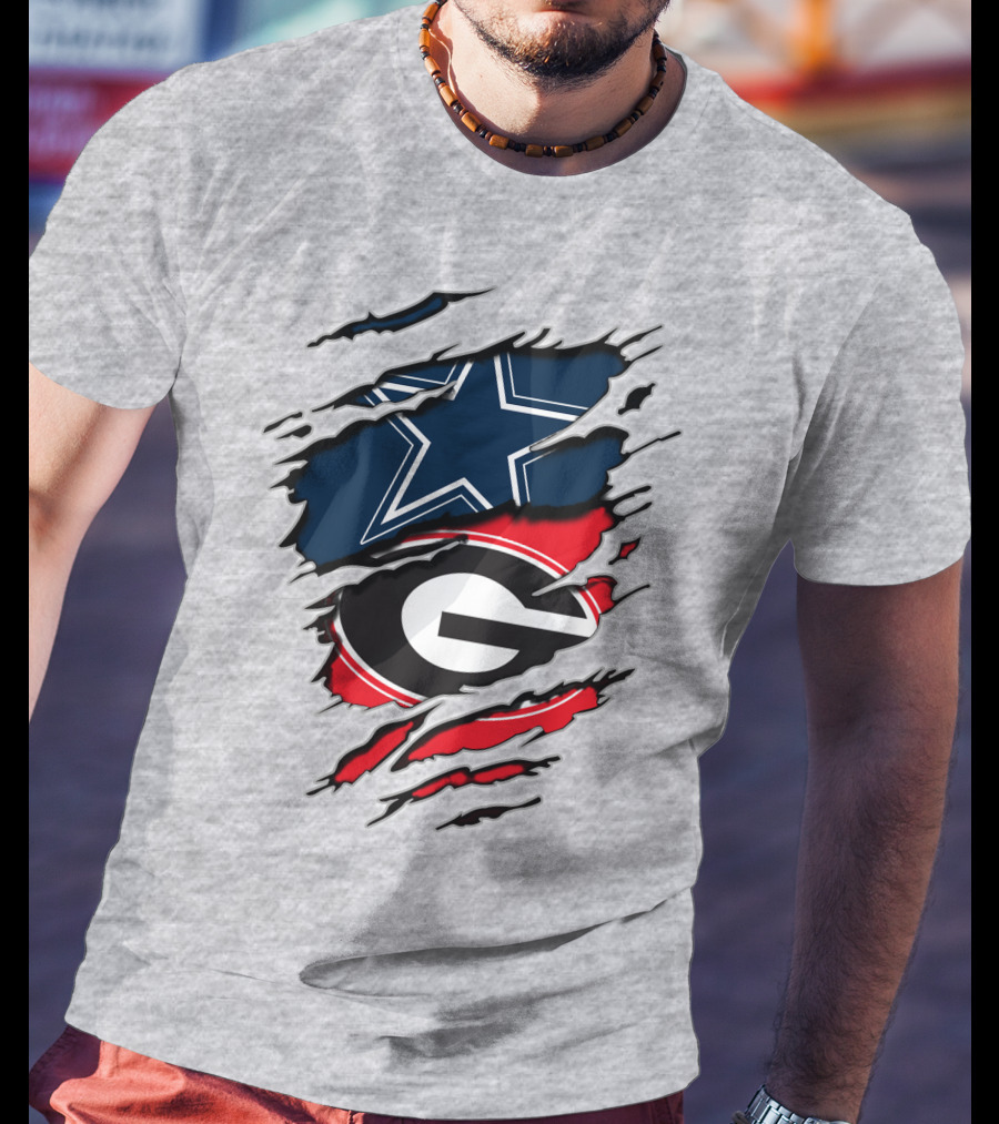 Dallas Cowboys Georgia Bulldogs Torn Flag T-Shirt