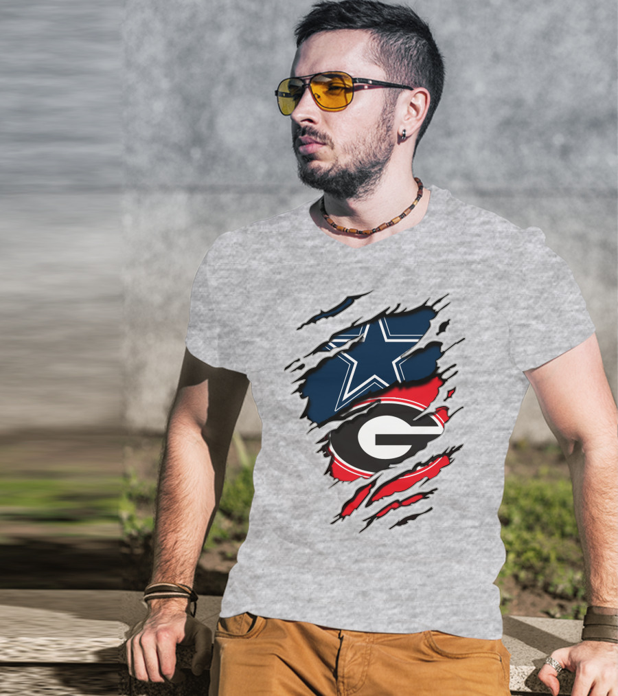 Dallas Cowboys Georgia Bulldogs Torn Flag T-Shirt