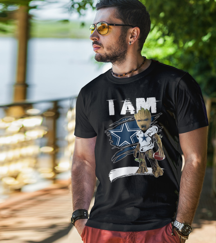 I Am Cowboys Fan Groot Holding Football T-Shirt