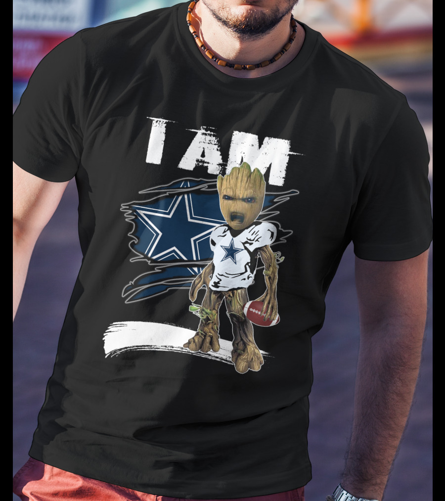 I Am Cowboys Fan Groot Holding Football T-Shirt