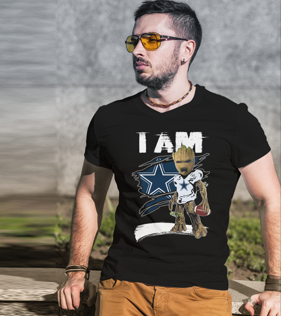 I Am Cowboys Fan Groot Holding Football T-Shirt
