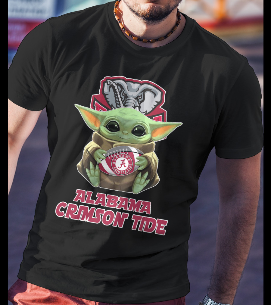 Alabama Crimson Tide Baby Yoda Holding Football T-Shirt
