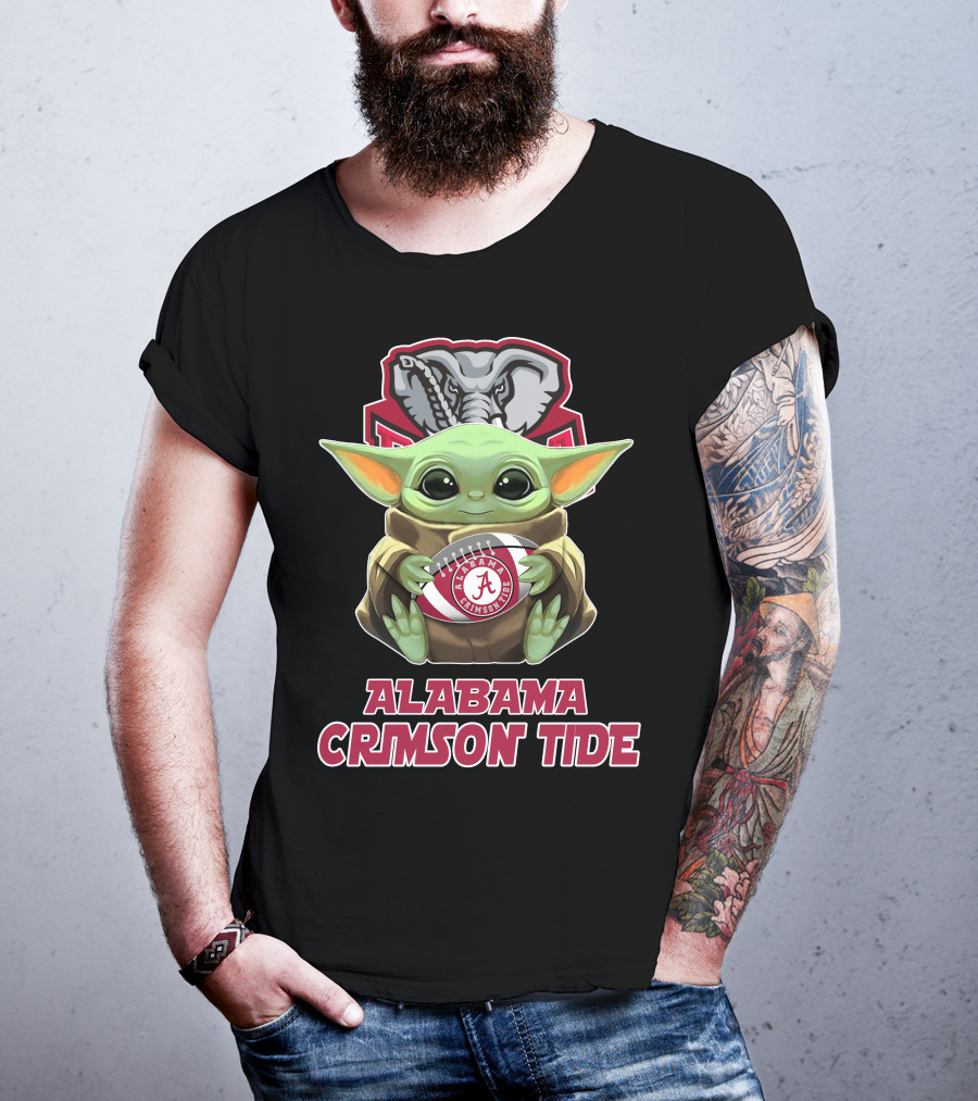 Alabama Crimson Tide Baby Yoda Holding Football T-Shirt