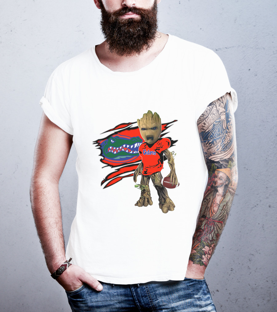 I Am Gators Fan's Football Groot With Alligator T-Shirt