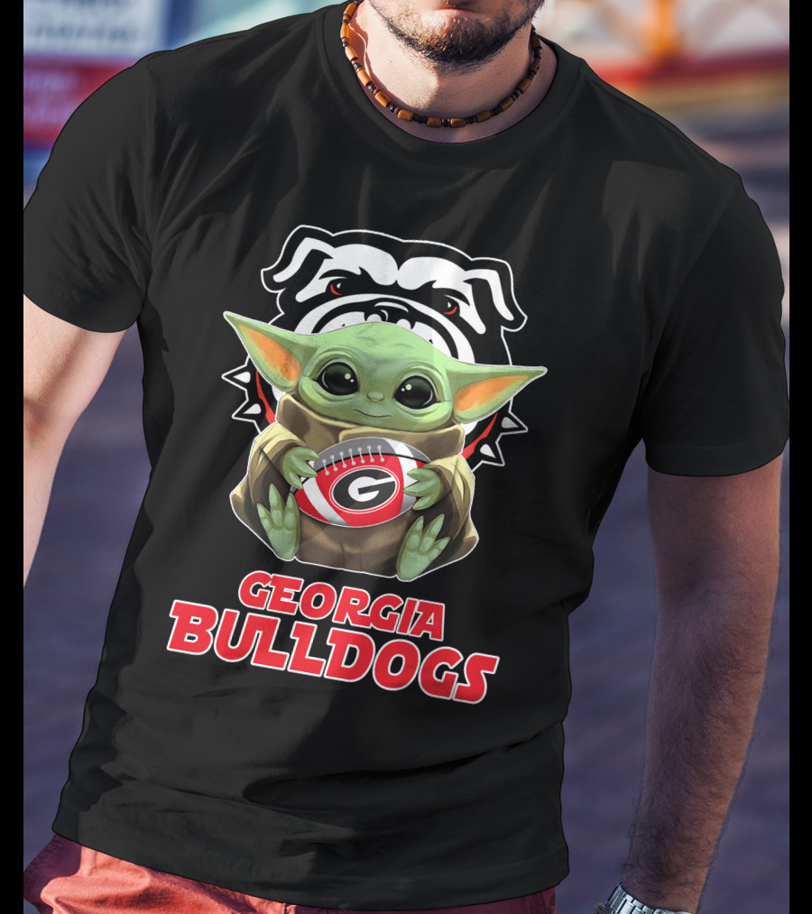Georgia Bulldogs Baby Yoda Fan Football T-Shirt