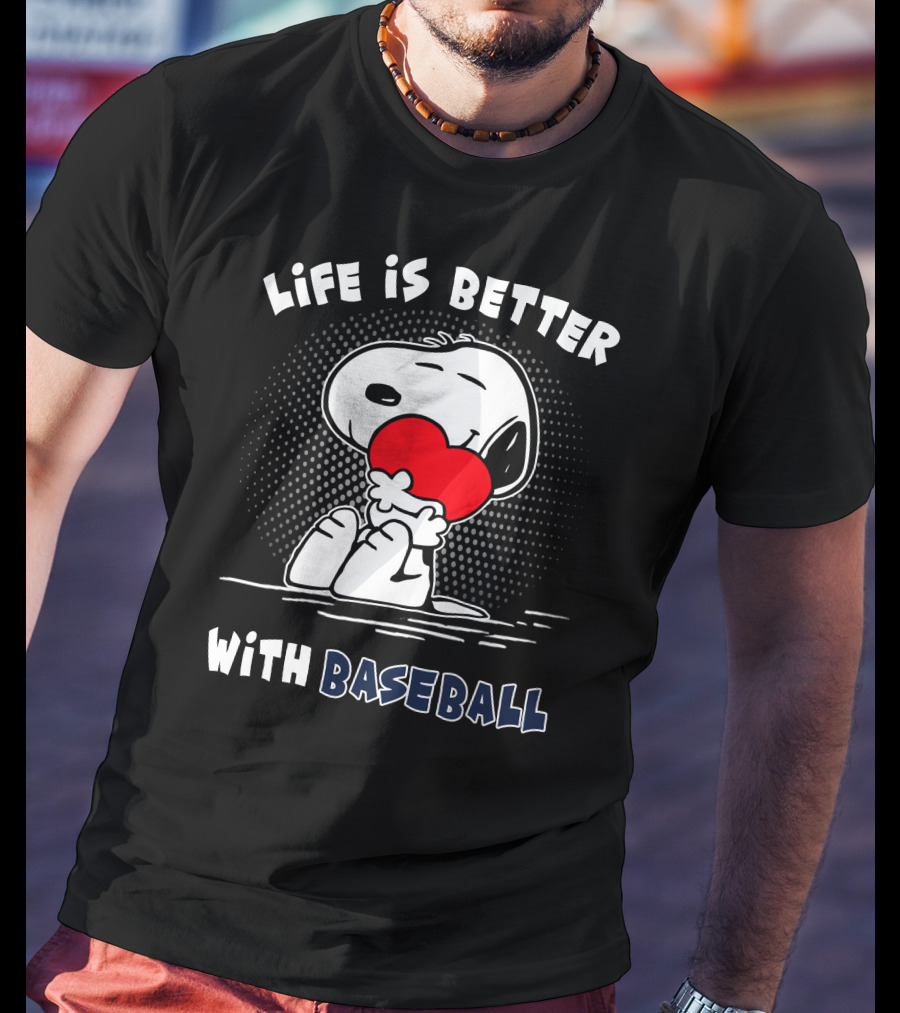 Life Is Better With Baseball Snoopy Hugging Heart T-Shirt