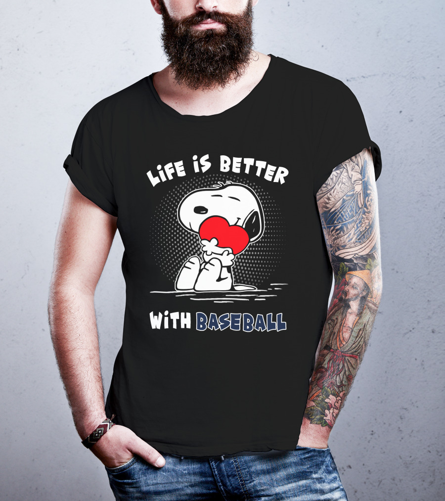 Life Is Better With Baseball Snoopy Hugging Heart T-Shirt