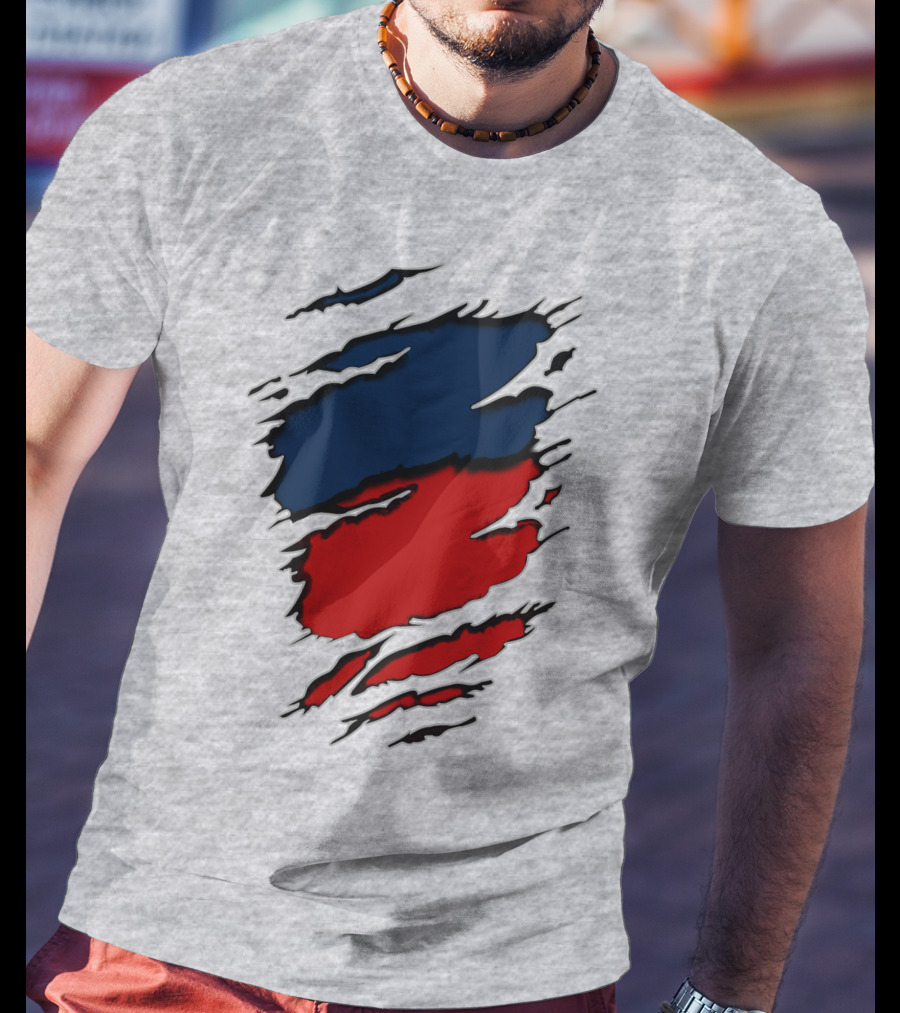 Nhap Blue And Red Torn Texture Claw Mark T-Shirt