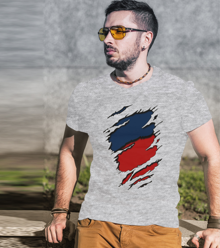 Nhap Blue And Red Torn Texture Claw Mark T-Shirt