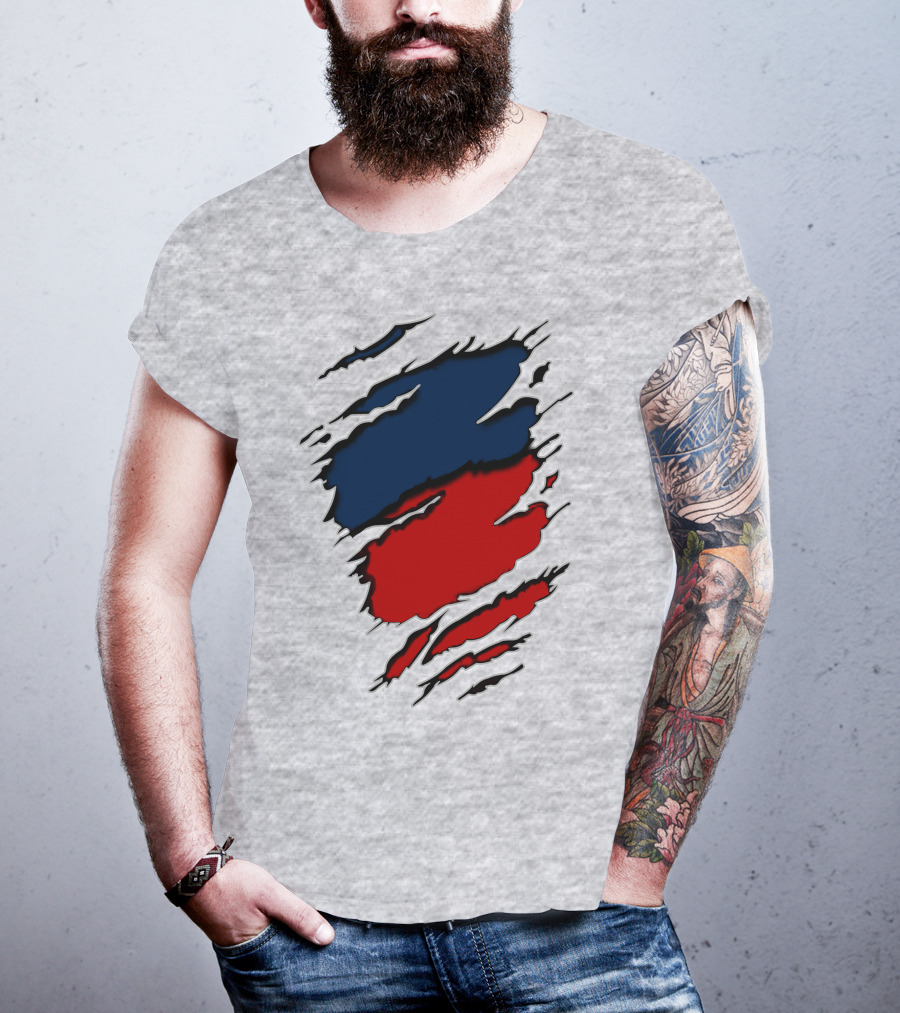 Nhap Blue And Red Torn Texture Claw Mark T-Shirt