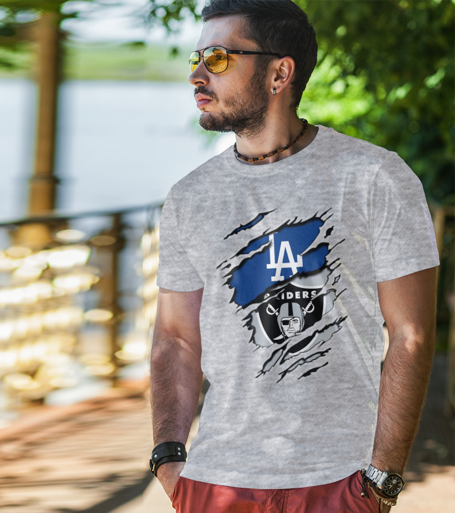 LA Dodgers Raiders Dual Logo Crossover T-Shirt
