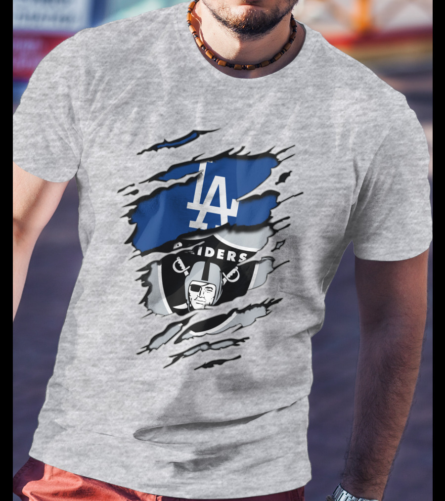 LA Dodgers Raiders Dual Logo Crossover T-Shirt