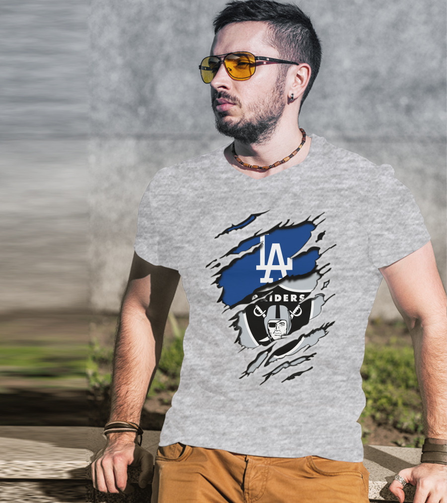 LA Dodgers Raiders Dual Logo Crossover T-Shirt