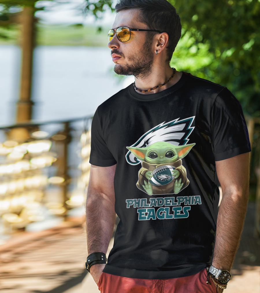 Philadelphia Eagles Baby Yoda Football T-Shirt