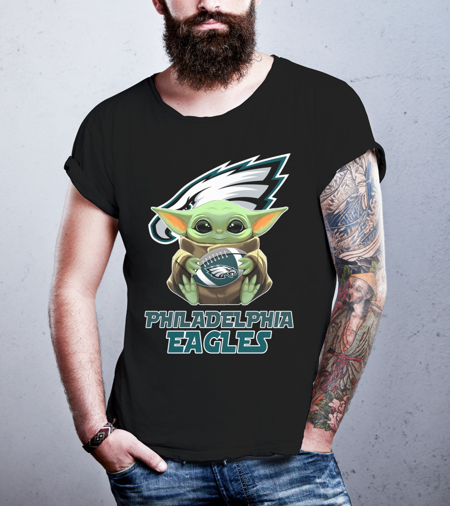 Philadelphia Eagles Baby Yoda Football T-Shirt