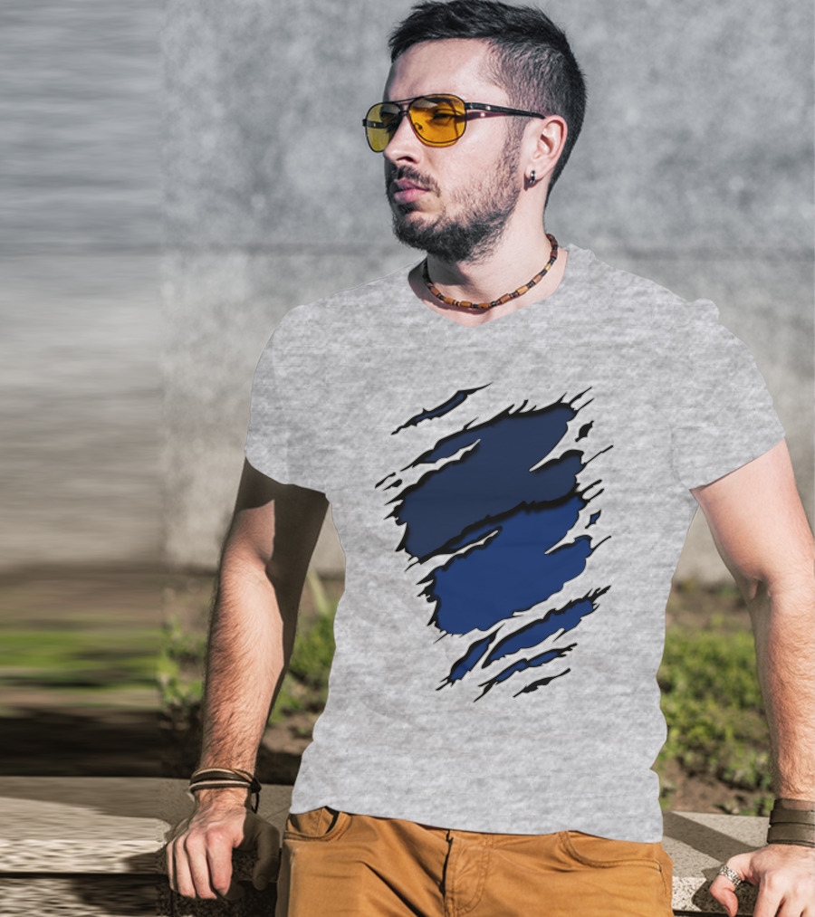 Cow Cub Tiger Stripes Blue Torn Look T-Shirt