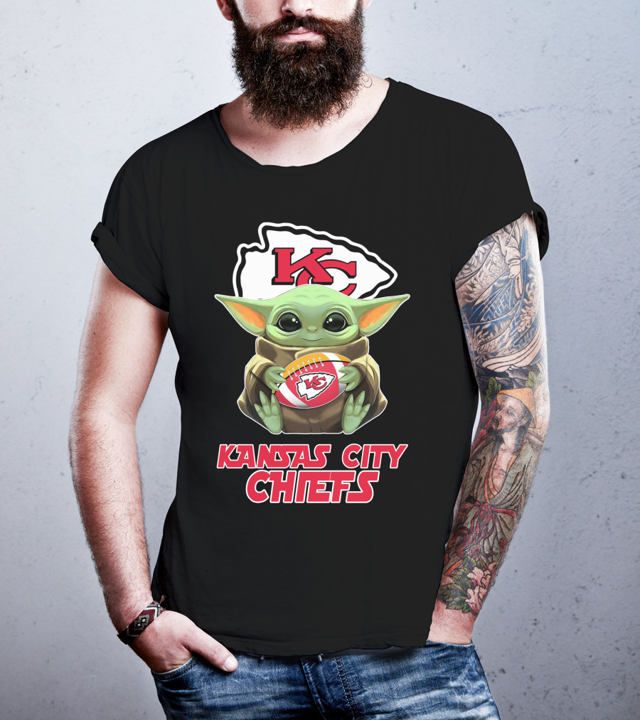 Kansas City Chiefs Baby Yoda Football T-Shirt
