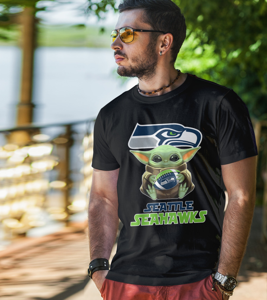 Seattle Seahawks Baby Yoda Football T-Shirt