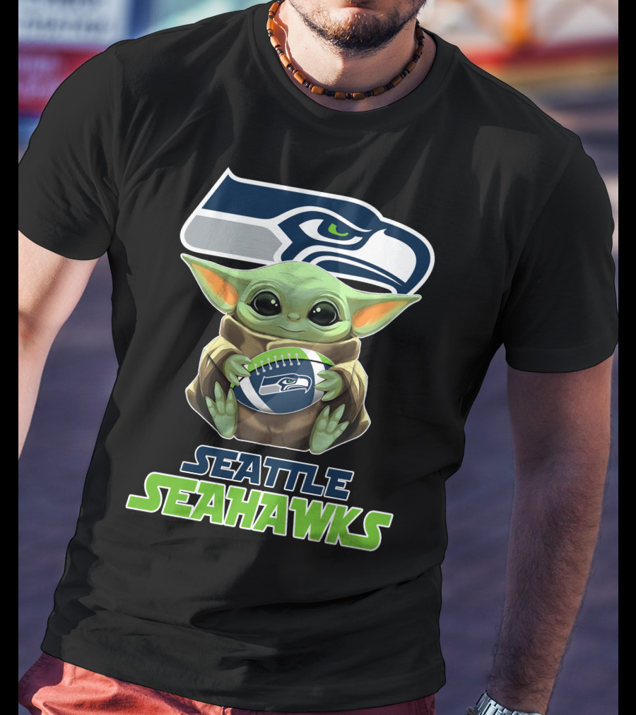 Seattle Seahawks Baby Yoda Football T-Shirt
