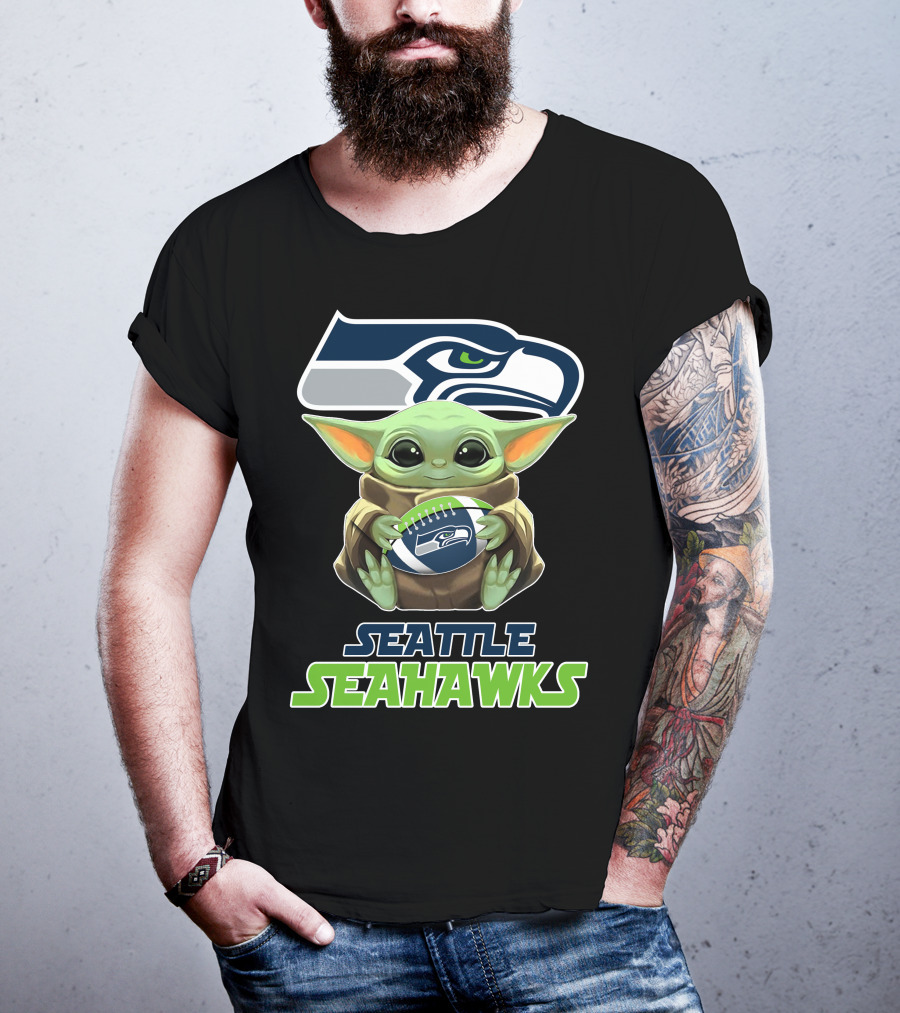 Seattle Seahawks Baby Yoda Football T-Shirt