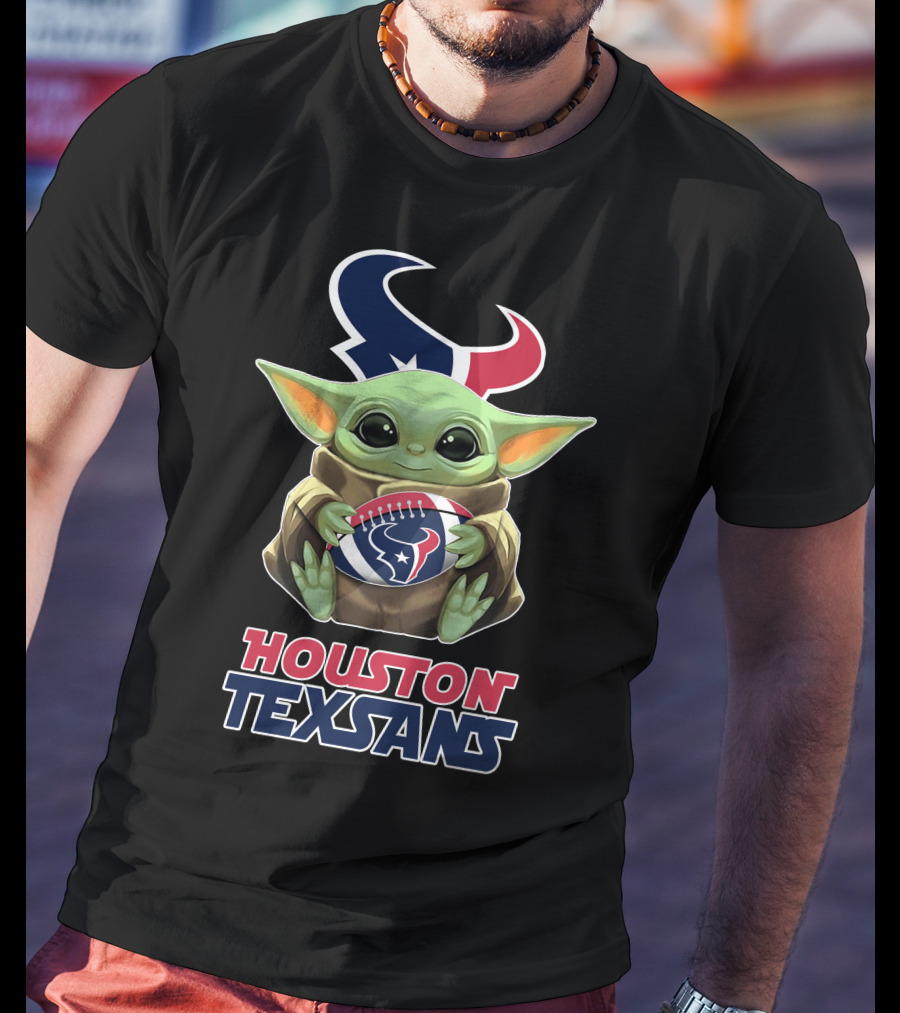 Houston Texans Baby Yoda Holding Football T-Shirt