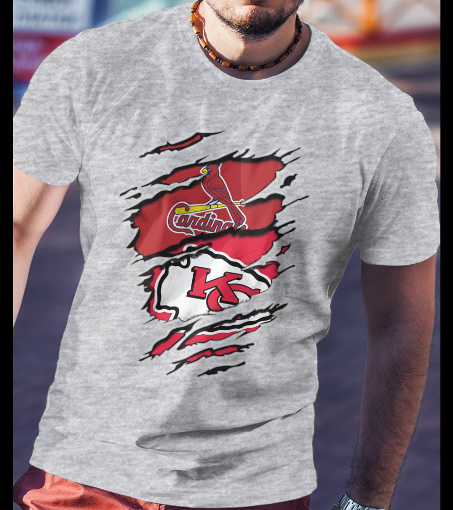 Cardinals And Chiefs Logo Rip T-Shirt
