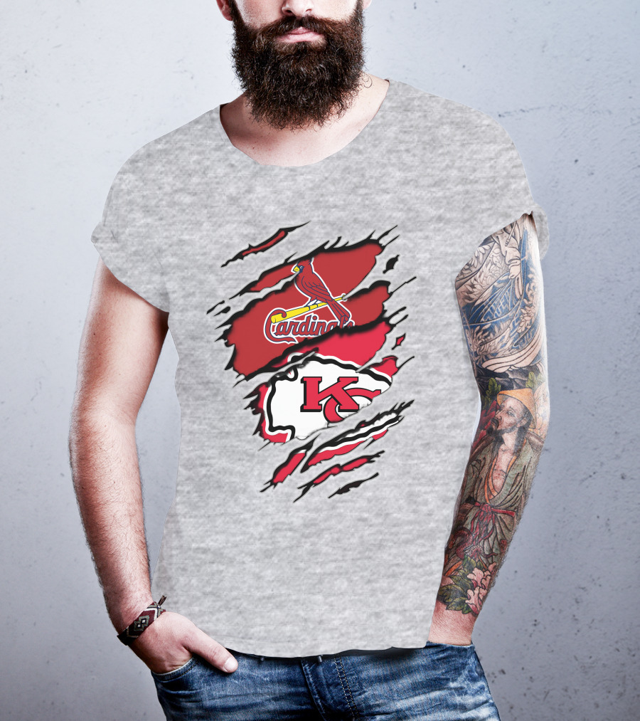 Cardinals And Chiefs Logo Rip T-Shirt